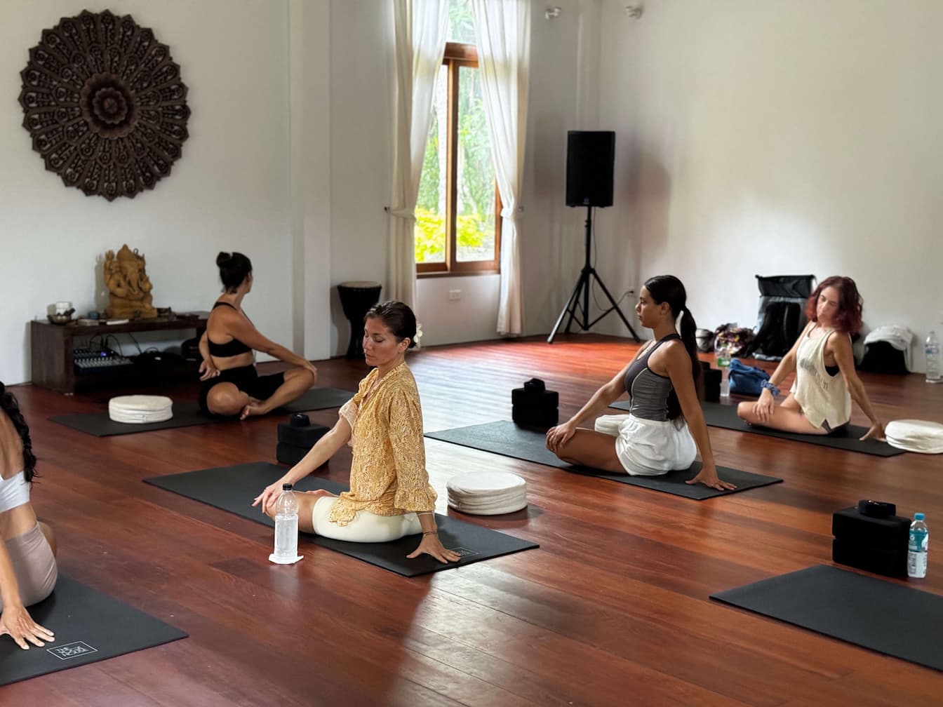 Group yoga and meditation session