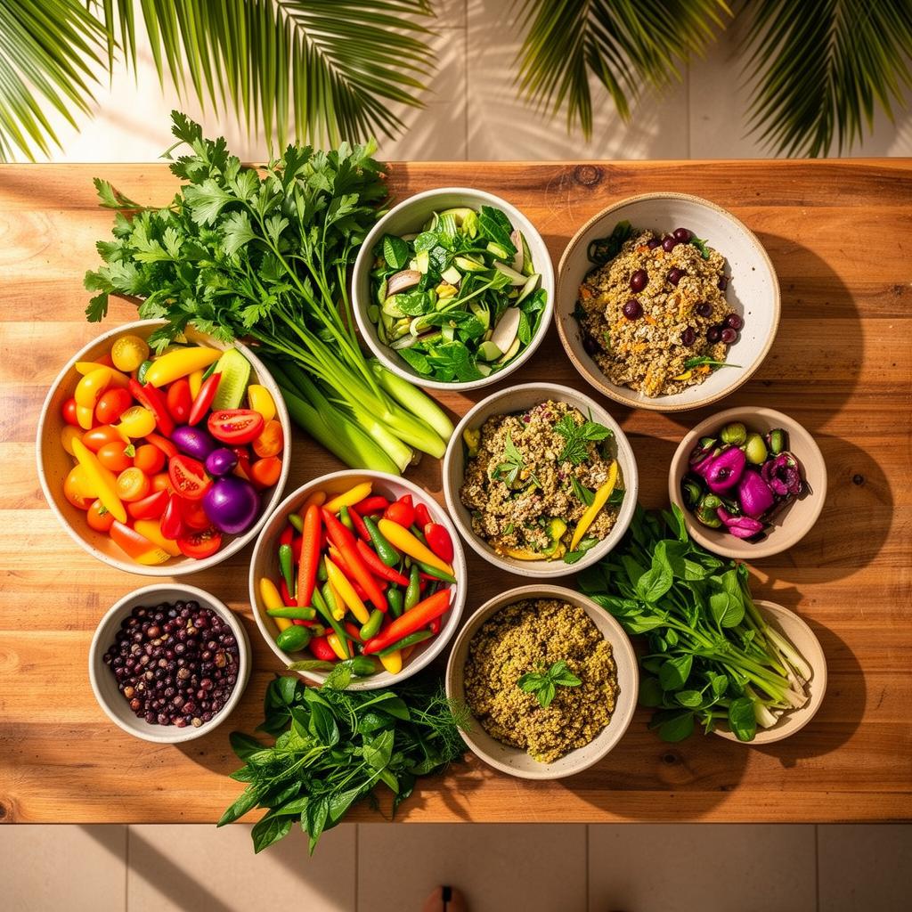 Fresh plant-based foods and colorful vegetables